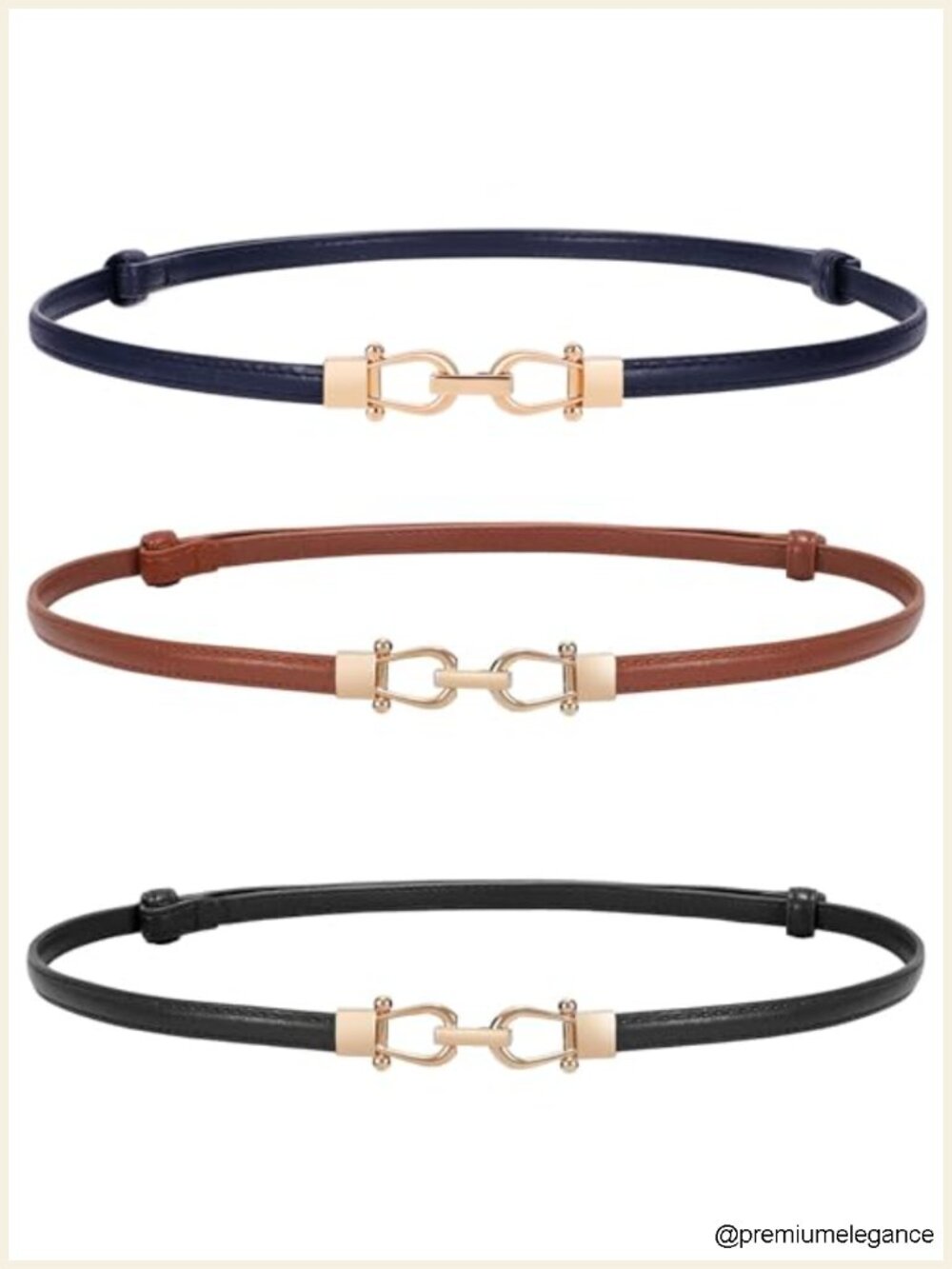 Women's Classic Skinny Leather Belt with Square Buckle